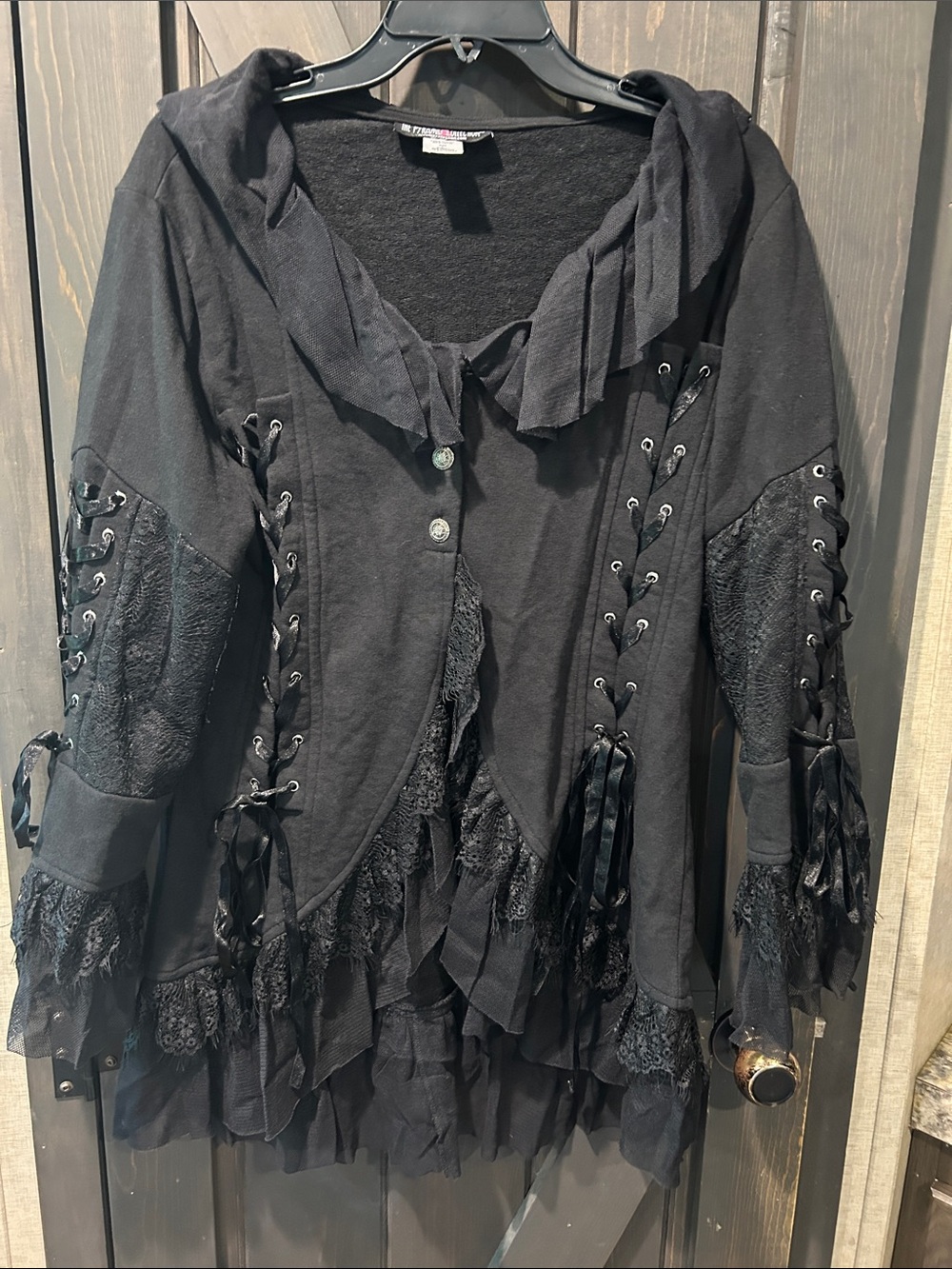 The Pyramid Collection Black Lace-Up Ruffled Jacket